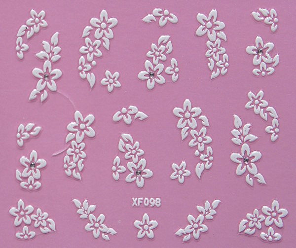 10st ark vita nageldekorationer blommor stickers