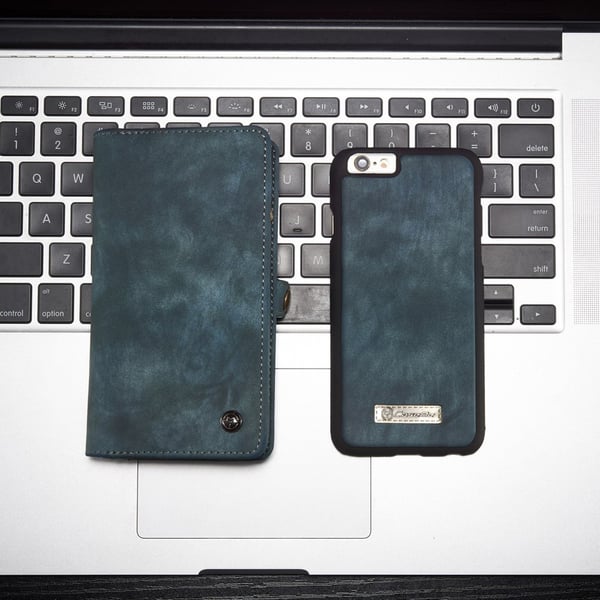 CASEME iPhone 6s 6 Retro Split Lommebok - deksel I Lær - Blå