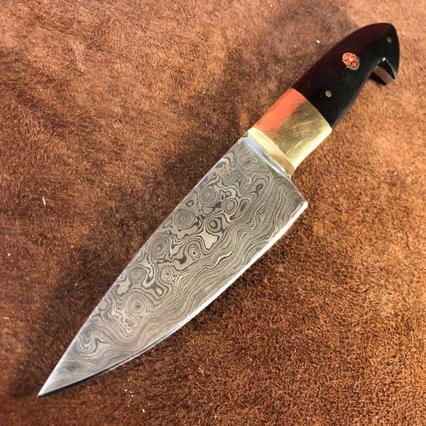 Håndlavet jagtkniv Damaskus oksehorn