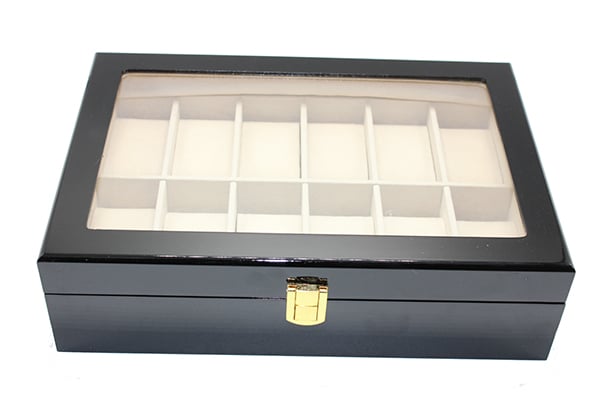 Watchbox Klockbox i trä för 12 klockor med fönster - Svartlackad