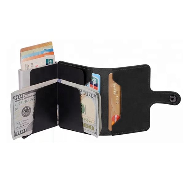 Card holder with RFID protection Banknote Aluminum and split leather
