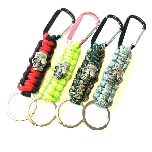 Cool Paracord Nøglering med piratkranie neongrøn