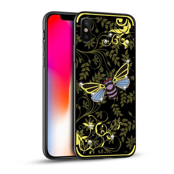NXE Insektmønster Rhinestone Dekor TPU Cover til iPhone X / XS - Gul Bi