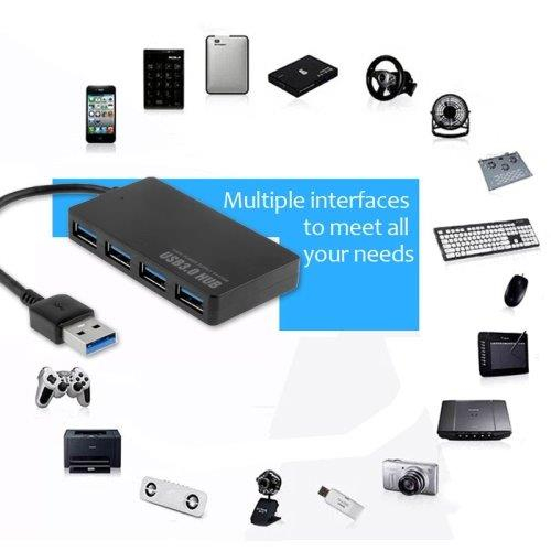 USB 3.0 hub med 4x USB portar (high-speed) - Opp til 5 Gbps