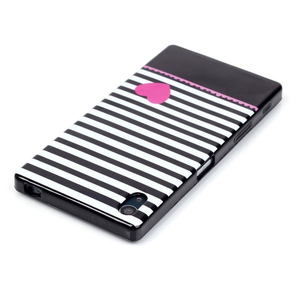 Sony Xperia Z5 TPU Cover Striber og Pink Hjerte