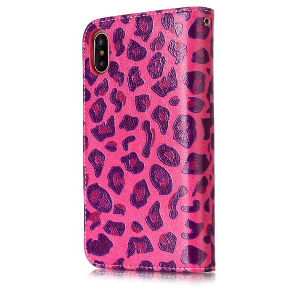 Lompakkokotelo 9 korttipaikalla iPhone XS Maxille - Ruusuleopardi