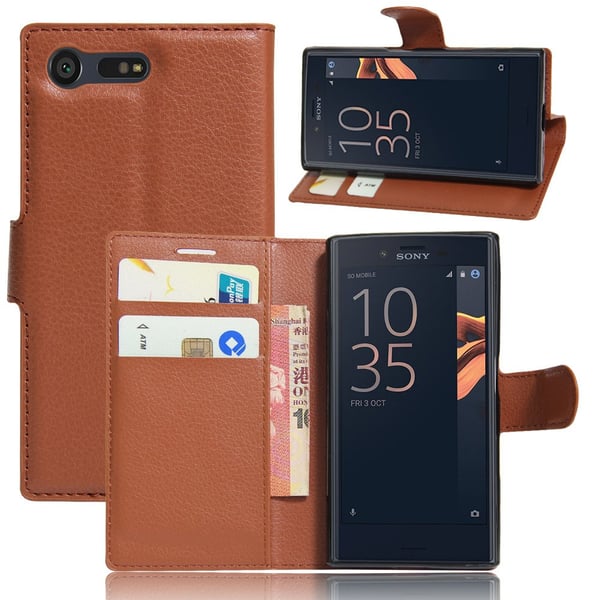 Xperia Z5 fodral plånbok leeche case brun