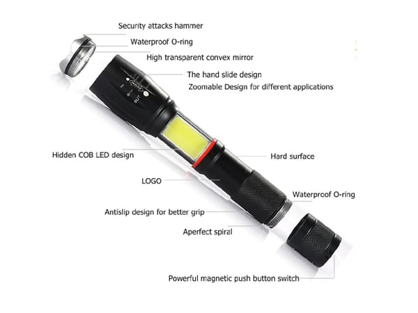 Led ficklampa 1x XM-L T6 led 1000 Lumen Zoom