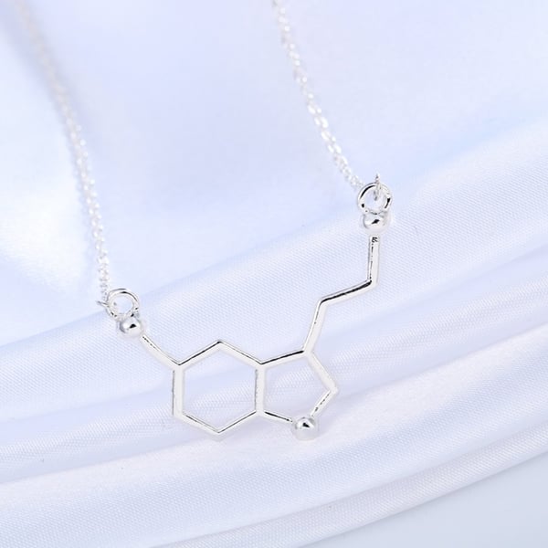 Halsband Molekyl Serotonin Molecule Kemi Silverpläterad
