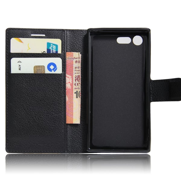 Xperia Z5 fodral plånbok leeche case svart