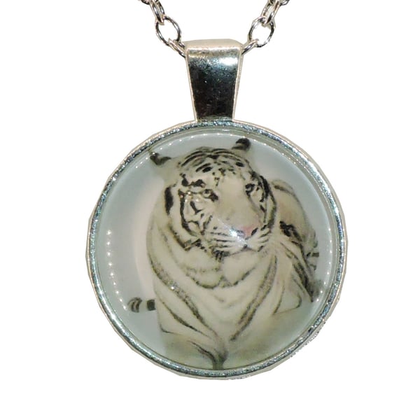 Glasskjede med motiv [S28] Hvit tiger