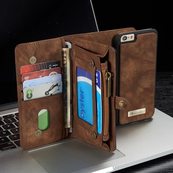 CASEME iPhone 6s 6 Retro Split Lommebok - deksel i Lær - Kaffe