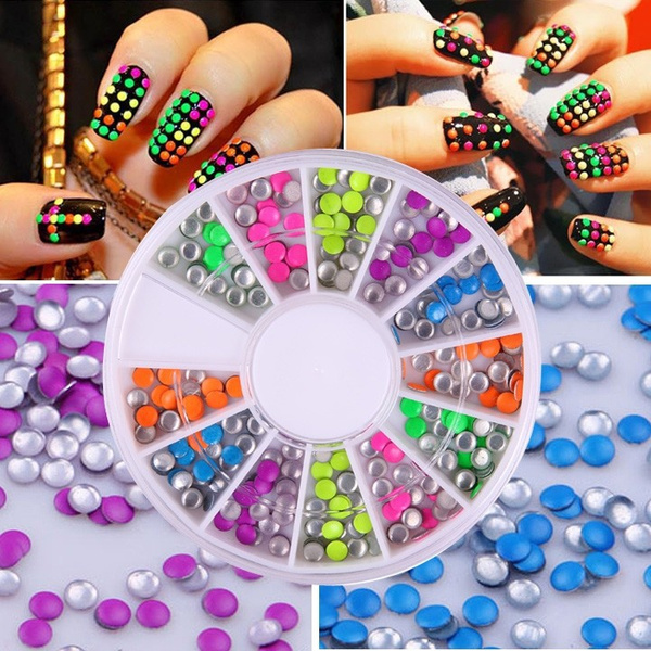 Metalldekorasjoner/nagler neon 3mm rhinestone hjul