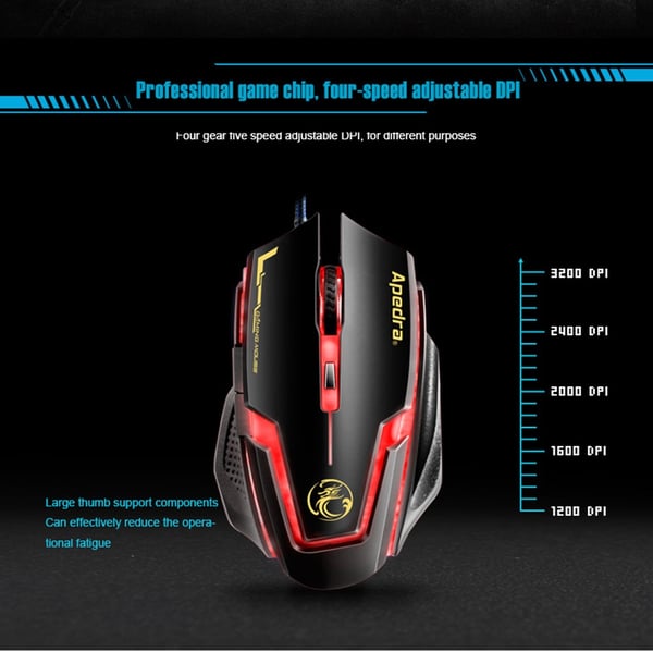 Apedra iMICE A9 USB 6 painiketta 3200 DPI