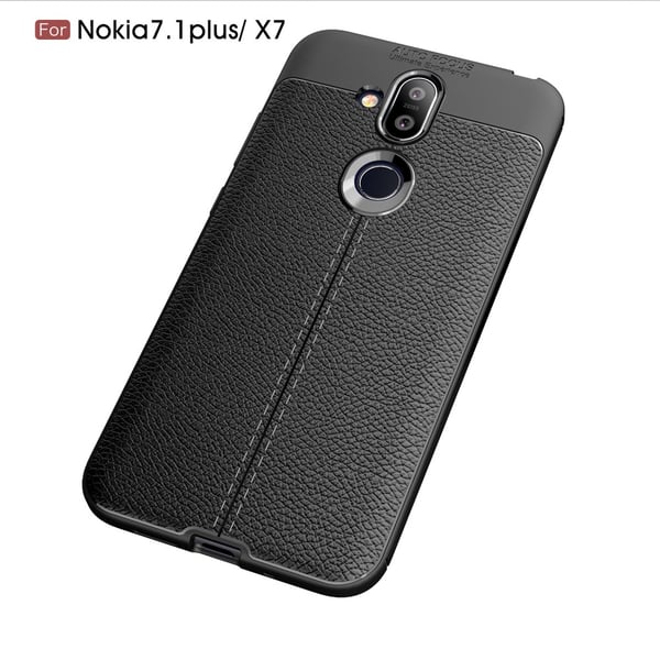 Litchi Grain TPU Bagtelefon Taske til Nokia 8.1 - Sort