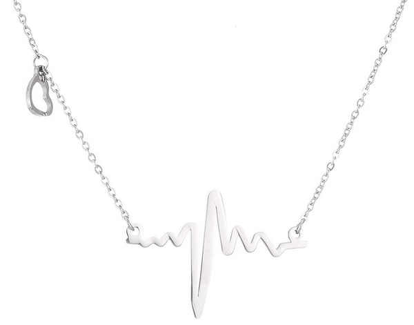 Halsband Hjärtslag Pulse EKG Heatbeat Hjärta Silver