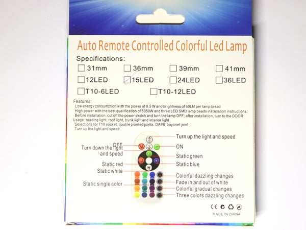 T10 + C5W RBG m fjärr ledlampor Led 2-pack 12v DC w5w