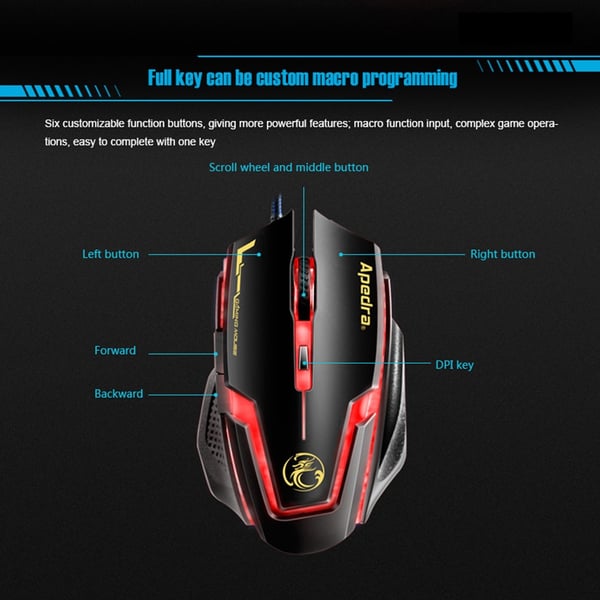 Apedra iMICE A9 USB 6 painiketta 3200 DPI