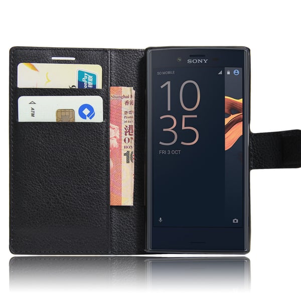 Xperia Z5 fodral plånbok leeche case svart