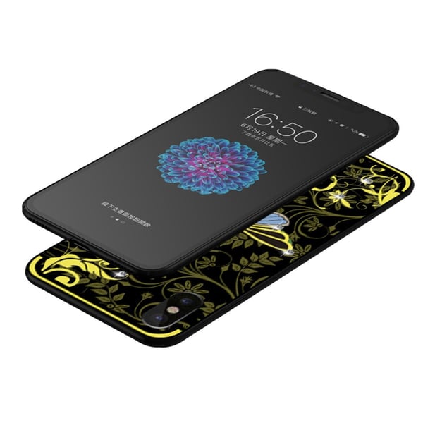 NXE Insektmønster Rhinestone Dekor TPU Cover til iPhone X / XS - Gul Bi