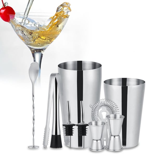 10-delt cocktailsæt, barsæt, shaker 700ml - Rustfrit stål