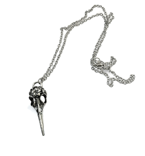 Halsband Kranium Fågel Silver Skull Raven Skelett