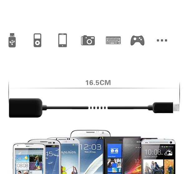 USB till Micro USB Kabel - Inbyggd OTG Adapter - Svart