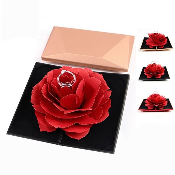 Ringeske med 3D-Rose i Papir - Rosa