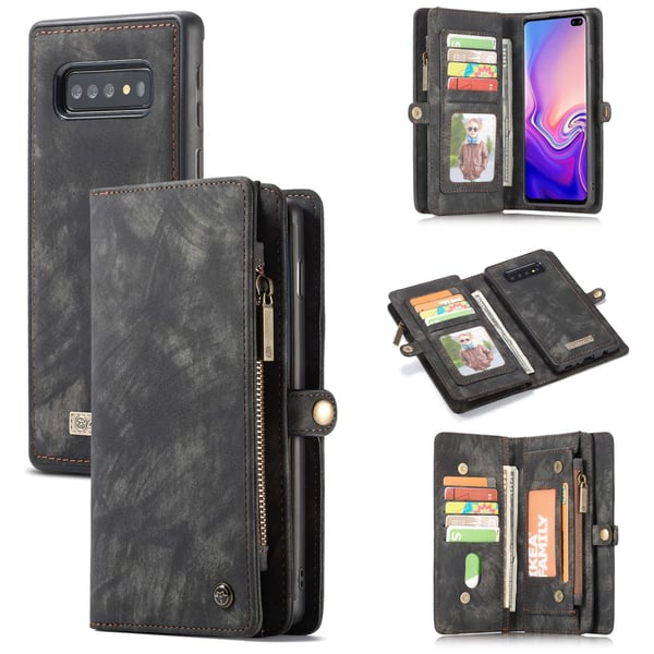 CASEME Samsung Galaxy S10+ Retro Lær Lommebok - deksel - Grå