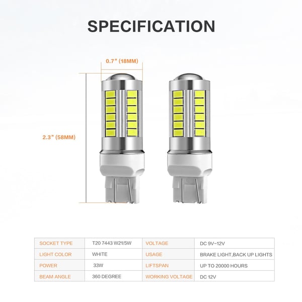 2x 7443 W21W T20 33st smd 5730 Hvit
