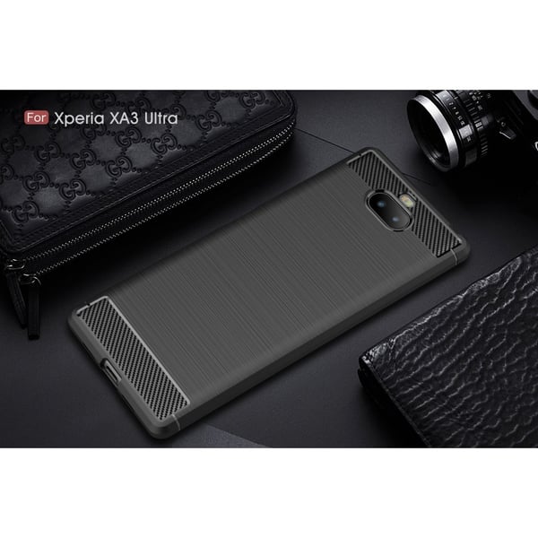 Kulfibertekstur Børstet TPU Cover til Sony Xperia 10 Plus - Sort