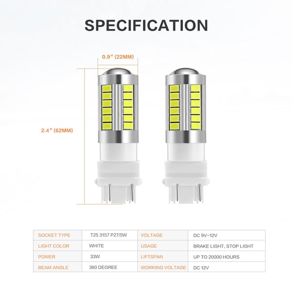 2x Red 3157 P27 / 7W T25 33st smd 5730