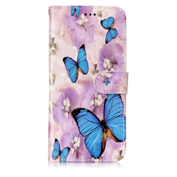 Samsung Galaxy S9 Plus Lommebok - deksel - Blå Sommerfugl og Blomst