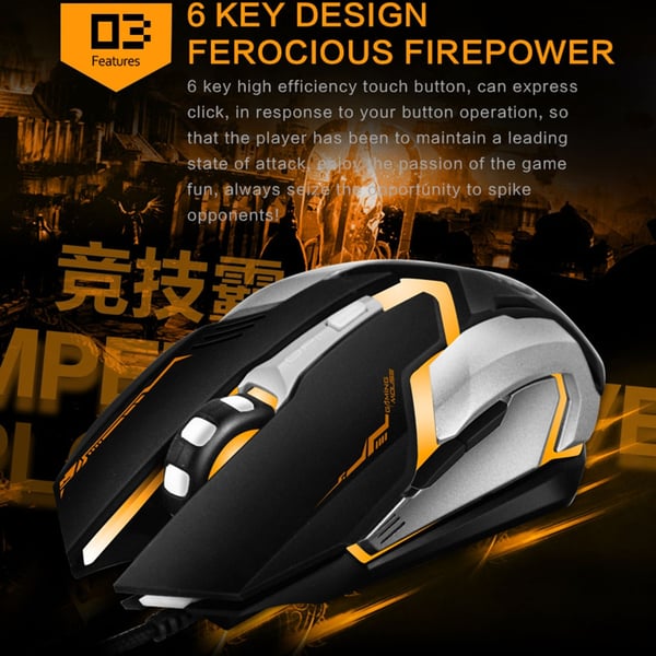 iMICE V6 Hög Precision Gamingmus USB 6knappar 3200 DPI Svart