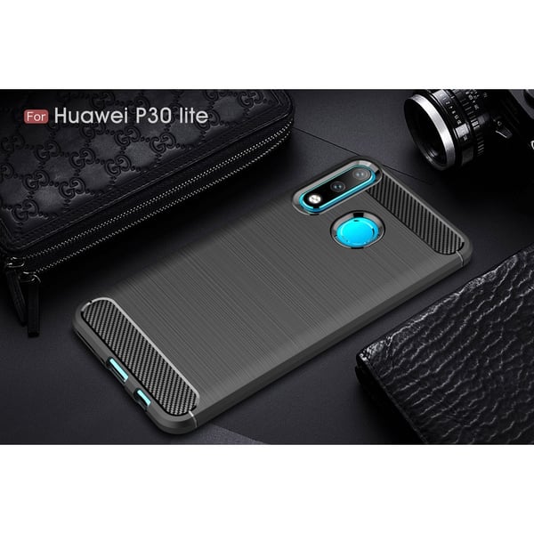 Huawei P30 Lite Karbonfiber Teksturdeksel - Svart