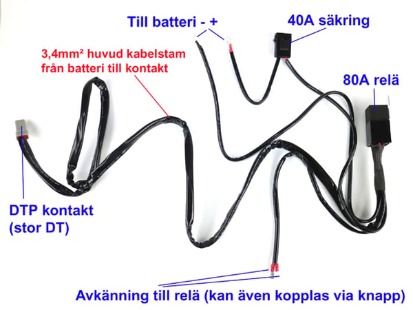 Kabelsats Heavy Duty 80A 12v reläkabel arbetsljus ledramp 1x DTP