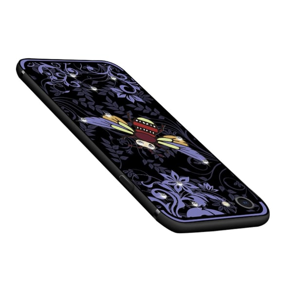 NXE Insektmønster Rhinestone Dekor TPU Cover til iPhone 8 / 7 - Lilla Bi