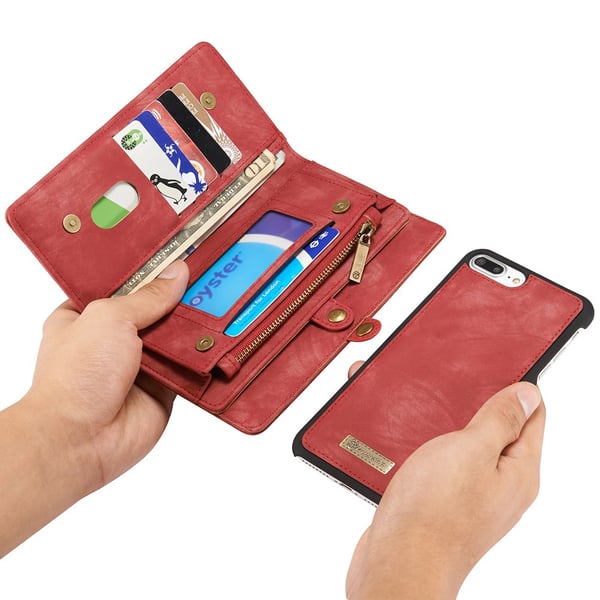 CASEME iPhone 7 Plus / 8 Plus Retro Split läder plånbokssuojakuori - Punainen