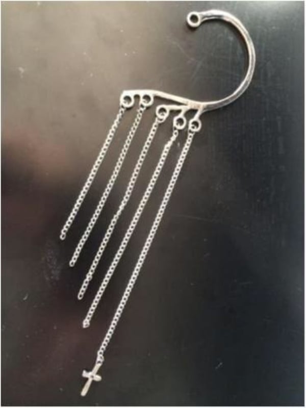 Svartgrå Ear Wrap Earcuff Cuff Örhänge - Hängande Kedjor & Kors