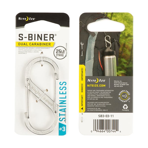 NITE IZE S-BINER DUALCARBINER storlek #3  utrustningskarbin, S-karbin steinless