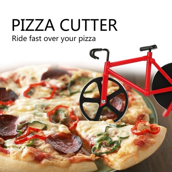 Rustfrit stål cykelform pizzaskærer køkkenværktøj - rød