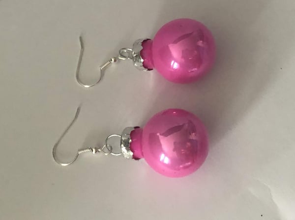 Silver Örhängen till Jul/Christmas - Rosa Blankt Matta Julkulor