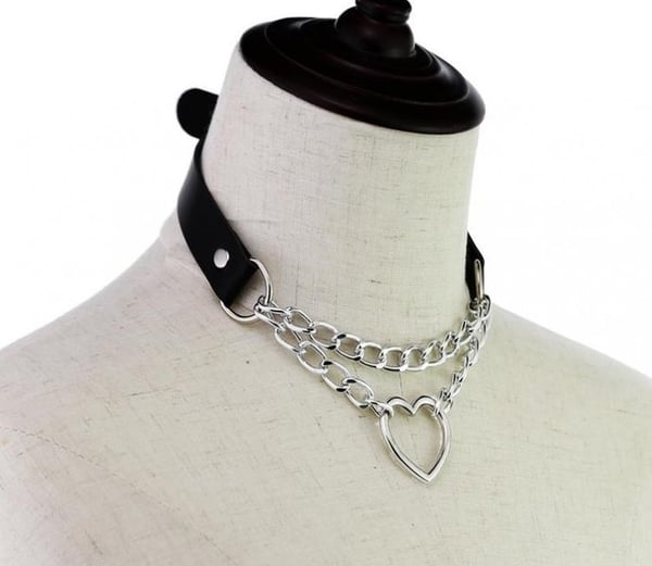 Choker Hjärta Collar SVART PU-läder Halsband Goth Harness