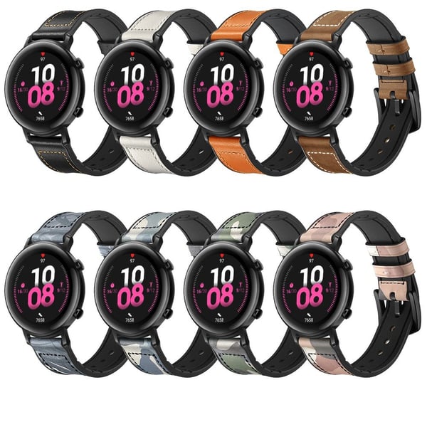 Skinn+Silikonstropp til Huawei Watch GT2 42mm - Svart