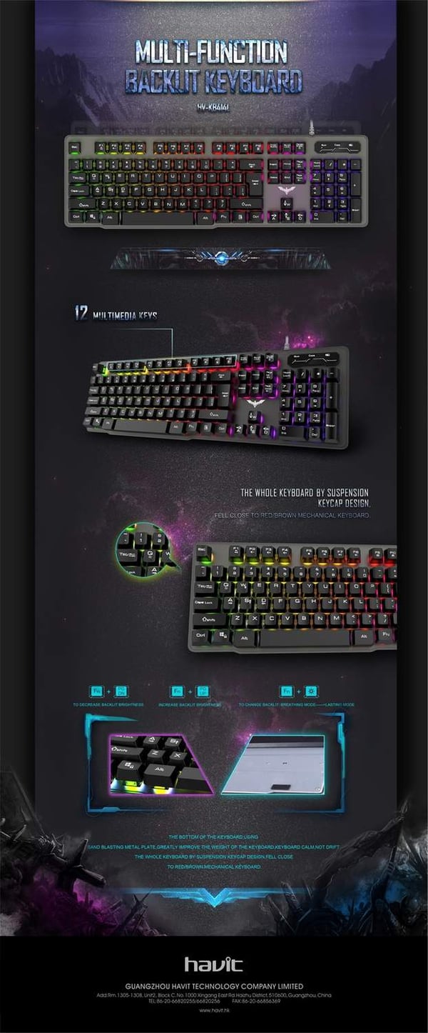 Havit HV-KB414L N&auml;pp&auml;imist&ouml; RGB USB