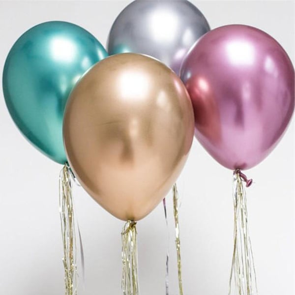 10x glanset perle oppblåsbar krom ballonger metallisk sølv