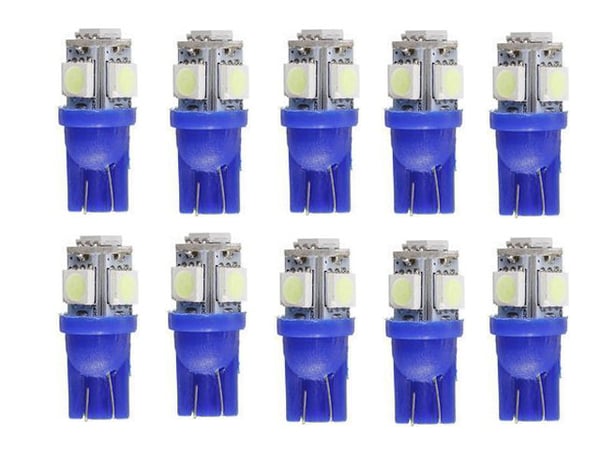 T10 w5w LED-lampor med 5st 5050SMD blåa chip, 12V DC,  10-pack.