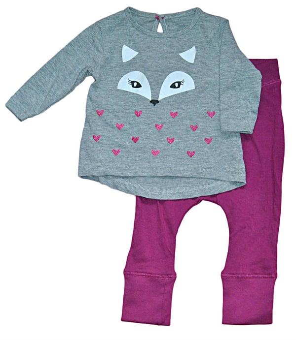 2 delat baby set med Topp + Byxor - Grå & Fuchsia 62 cl