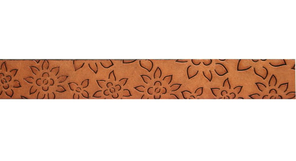 Brunt 25mm damskärp i kalvläder med blommotiv
