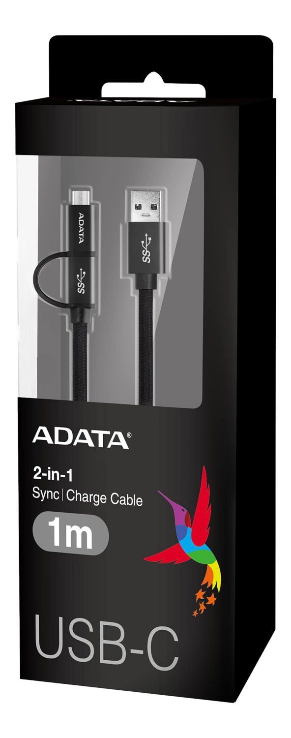 ADATA USB-C/Micro USB 3.1  kabel, 1m tygbeklädd kabel